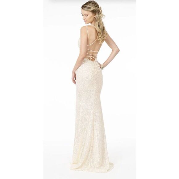 Elizabeth K GLS New Authentic Champaign GL1814 Salmon Pink Sequin Evening Gown - Picture 2 of 12